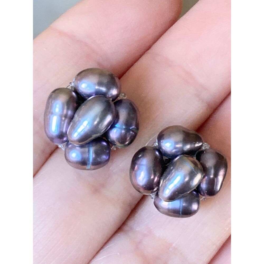 925 sterling silver freshwater pearl cluster post Earrings